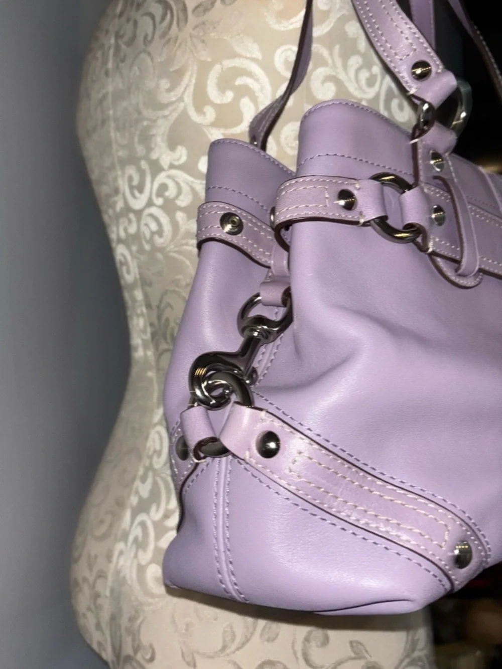 Coach Carly Carryall Lavender Leather Shoulder Bag - Picture 4 of 8
